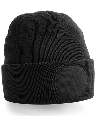 Black Circular Patch Beanie