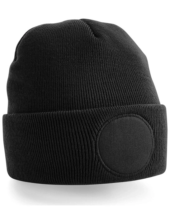 Black Circular Patch Beanie