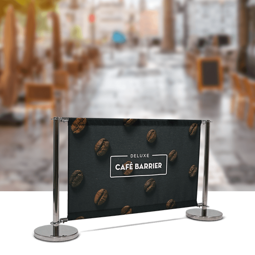 with custom printed fabric graphic Cafe Barrier 